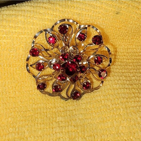 Elegant Red Gemstone Brooch - Picture 5 of 5